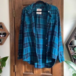 Mossimo Teal Blue Boyfriend Fit Plaid Button Up Shirt Shacket